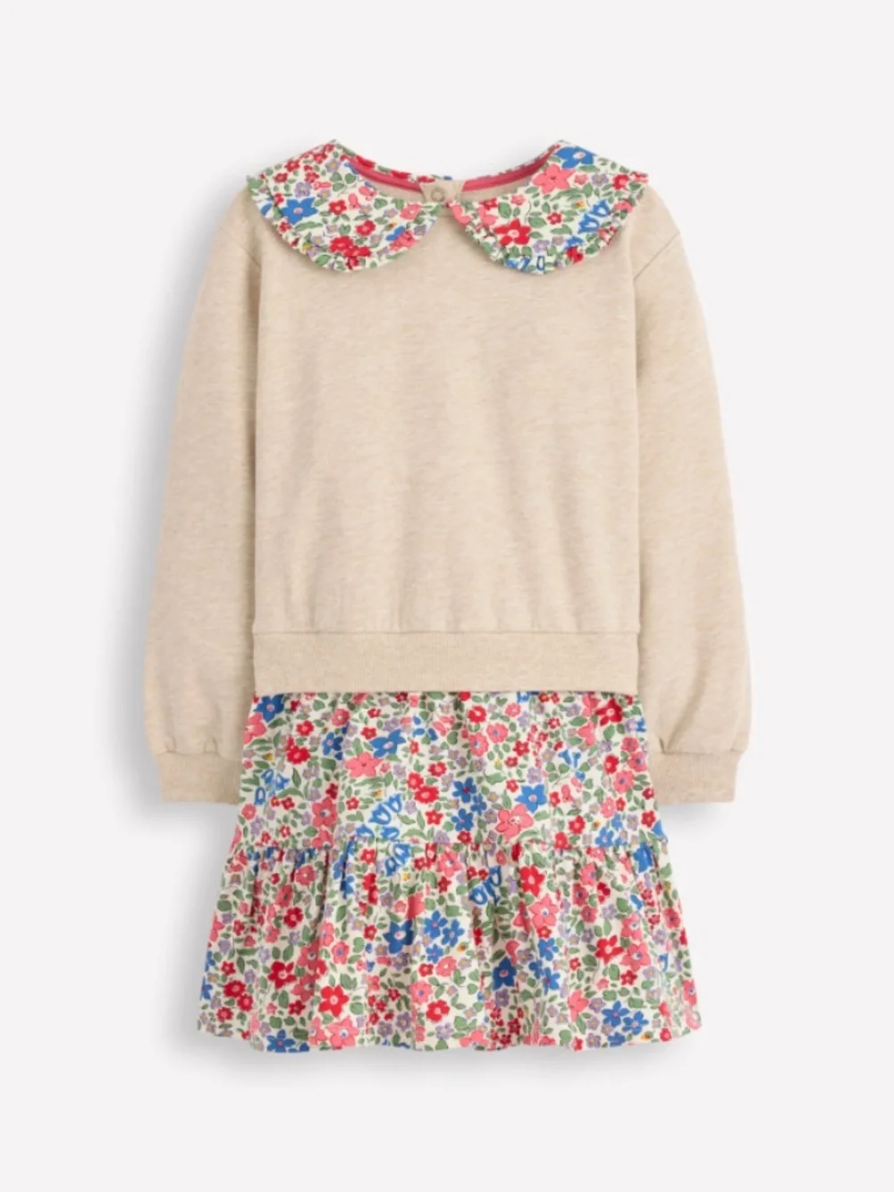 Mini Boden - Oatmeal Berry Floral 2-in-1 Collared Sweatshirt Dress, Size 8-9y